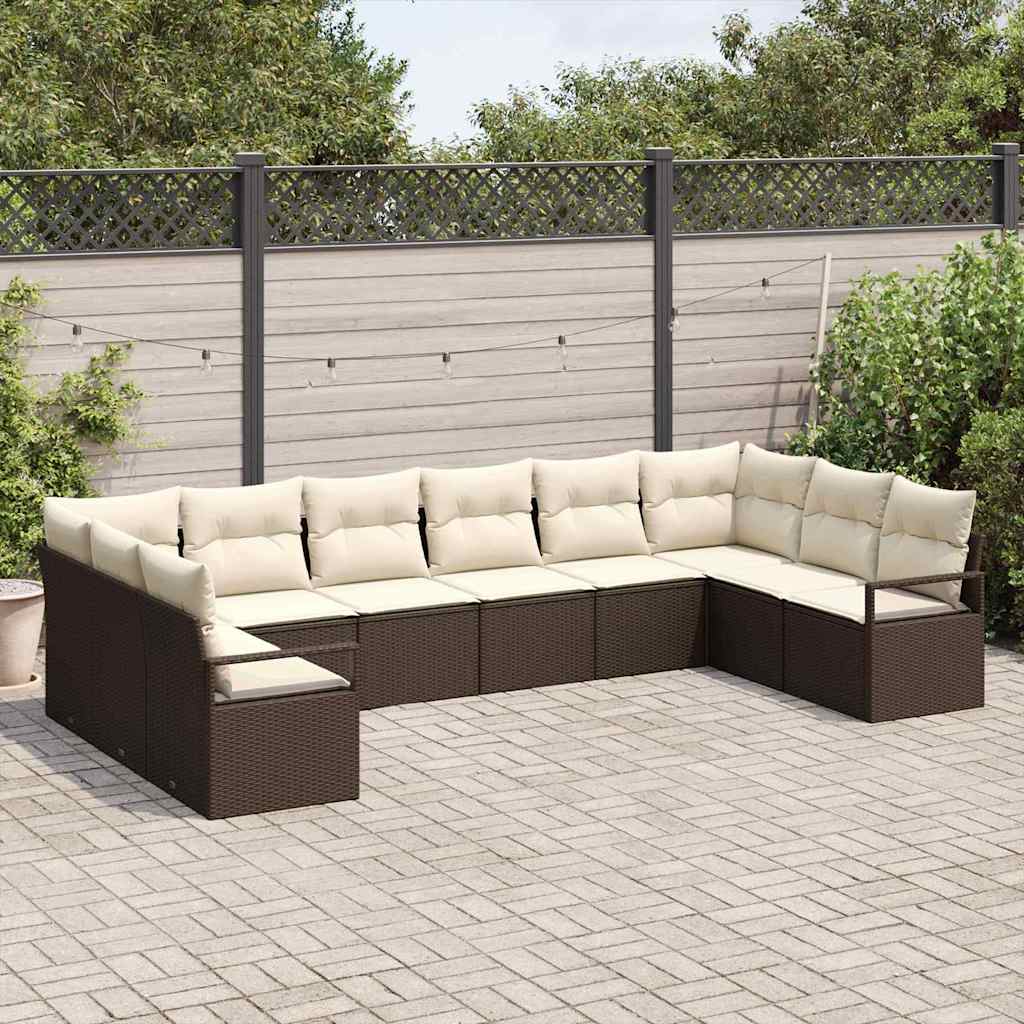 Garten-Sofa-Set mit Kissen mit Speicher 10 pcs Braun und Creme